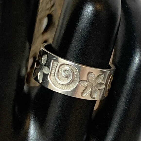 Vintage Sterling Silver Spiral Sun & Flowers Ring 6.5 - Picture 4 of 8